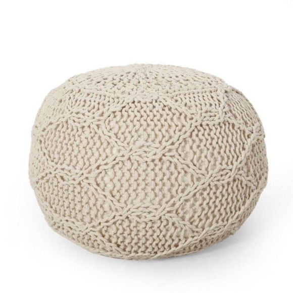 Christopher Knight Home Other - Morven Modern Knitted Cotton Round Pouf Ivory Christopher Knight Home - Open Box